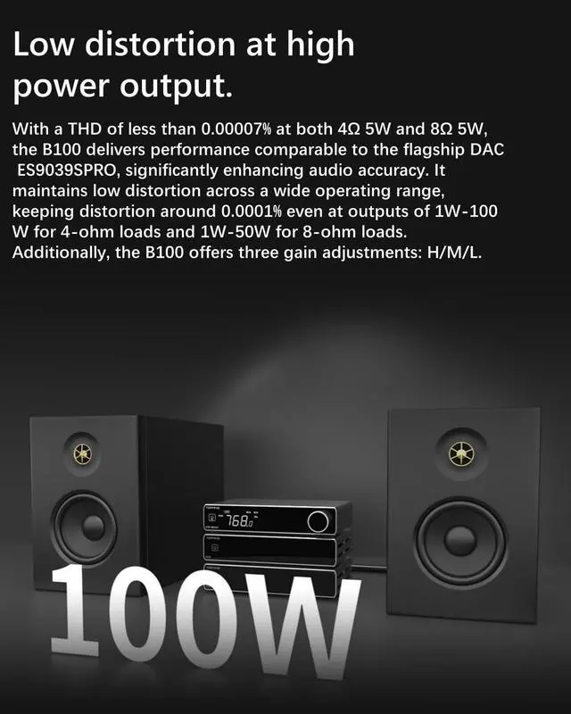 Alt view image 6 of 6 - B100 Mono Block Power Amplifier - 100W Output,151dB SNR/DNR, Balanced/Single-Ended Inputs, 3 Gain Modes, 12V Trigger (TP-B100-Black)
