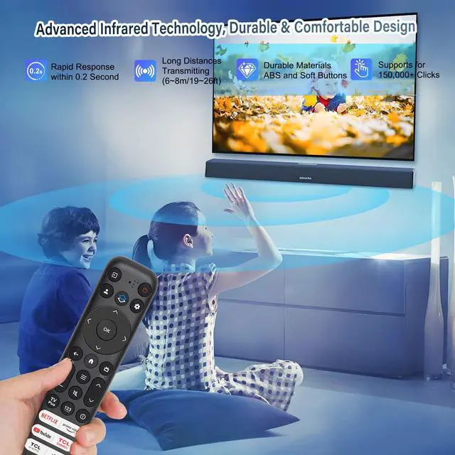 Alt view image 5 of 6 - (Pack of 2) RC813 Infrared Remote Control, for TCL Google TV Remote Control, with 6 Shortcut Keys. Compatible with TCL 4k QLED/UHD/QD-Mini Series Smart TVS (no Voice)