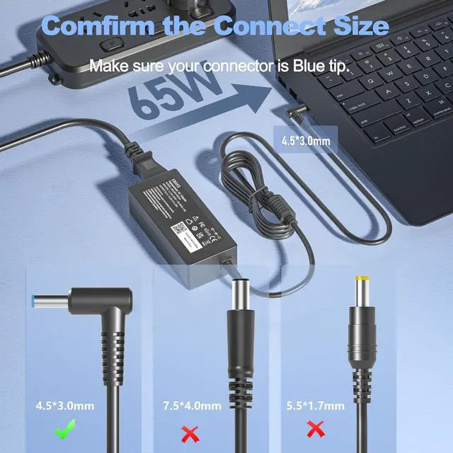 Alt view image 3 of 6 - 45W 65W Laptop Charger SK90A195231 SK90195333 for HP Pavilion 15-F F272WM | for 15-f111dx 15-f211wm 15-f271wm 15-f233wm f387wm f211nr f337wm f224wm and More hp Laptop Power Supply Cargador Ac Adapter