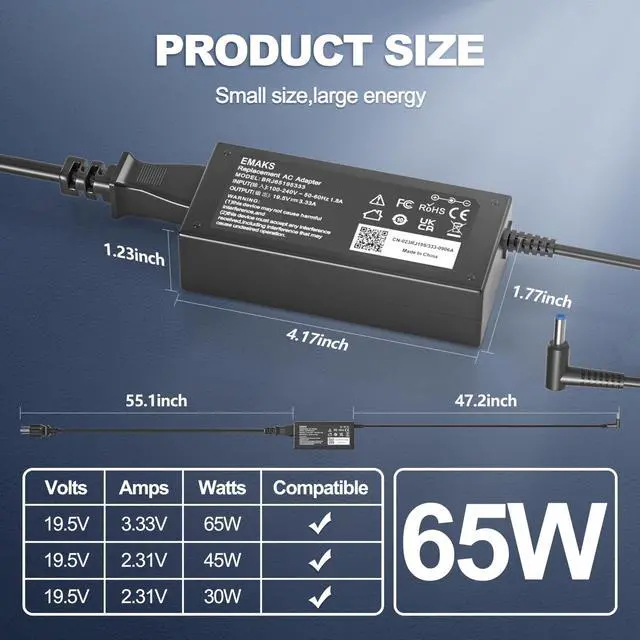 Alt view image 4 of 6 - 45W 65W Laptop Charger SK90A195231 SK90195333 for HP Pavilion 15-F F272WM | for 15-f111dx 15-f211wm 15-f271wm 15-f233wm f387wm f211nr f337wm f224wm and More hp Laptop Power Supply Cargador Ac Adapter