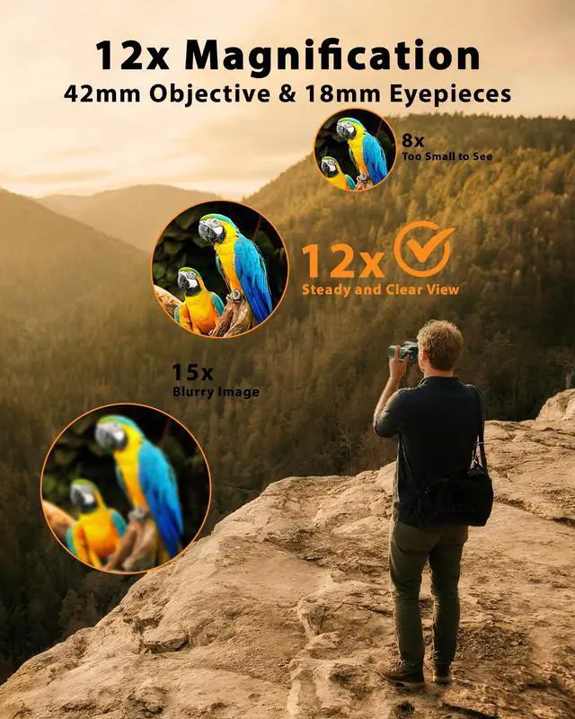 Alt view image 3 of 6 - Professional 12x42 HD Binoculars - High Powered Large View with | Clear Low Light Vision - Adults Binoculars for Bird Watching, Hunting, Hiking, Travel, Cruise, Green, AT66V3