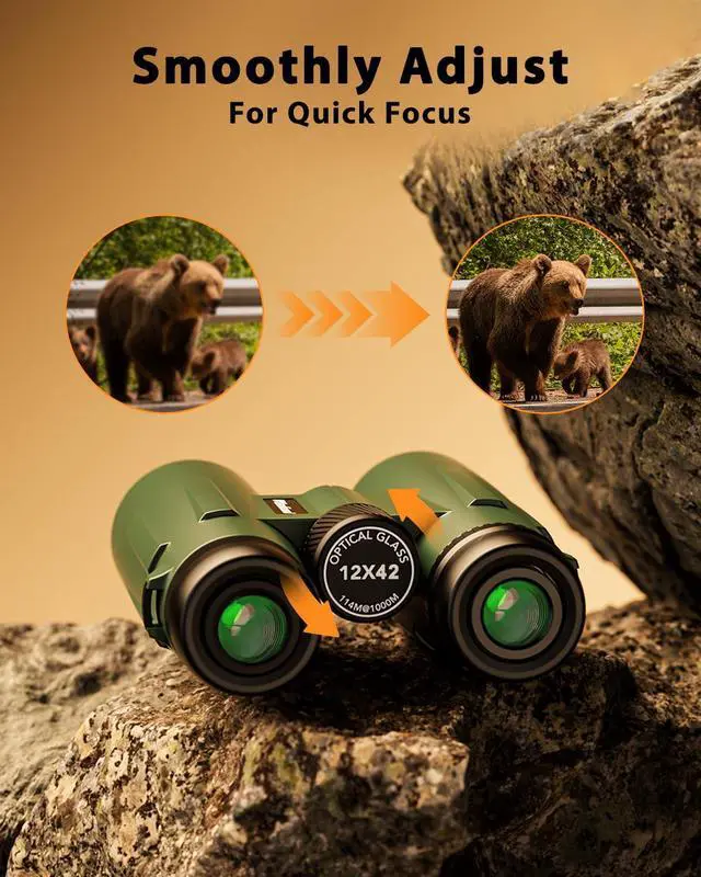 Alt view image 5 of 6 - Professional 12x42 HD Binoculars - High Powered Large View with | Clear Low Light Vision - Adults Binoculars for Bird Watching, Hunting, Hiking, Travel, Cruise, Green, AT66V3