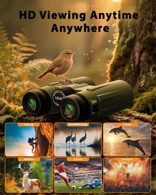 Alt view image 6 of 6 - Professional 12x42 HD Binoculars - High Powered Large View with | Clear Low Light Vision - Adults Binoculars for Bird Watching, Hunting, Hiking, Travel, Cruise, Green, AT66V3