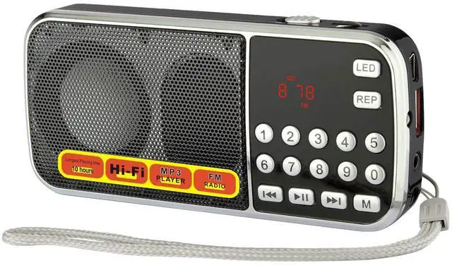 Main image of FM Portable Radio with Flashlight, One-Key Search & Station Memory, Supports USB, AUX, TF Card, Rechargeable 800mAh Battery Best Gift Idea