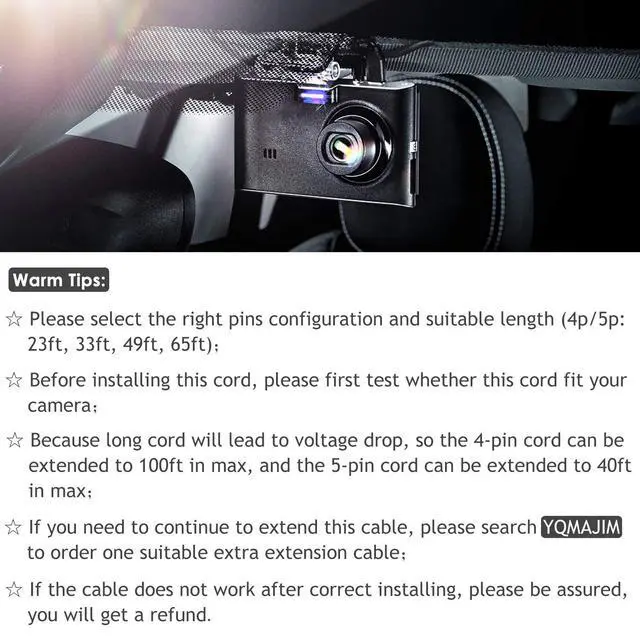 Alt view image 5 of 6 - 5 Pin Dash Cam Cable,22 Ft 2.5mm Male to 5 Pin Backup Camera Cord | Dash Cam Rear View Camera Ultra Long Cable with Reverse Trigger Wire Fit for Pick-up Trucks,Trailer,RV,SUV,Bus,Farm Machine