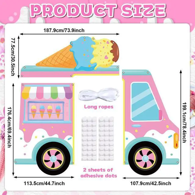 Alt view image 2 of 6 - Summer Ice Cream Truck Shaped Porch Sign Banners Ice Cream Birthday Party Hanging Backdrop Sweet Dessert Door Decoration Background Photo Props Party Decor for Girl Baby Shower Wall Home Supplies