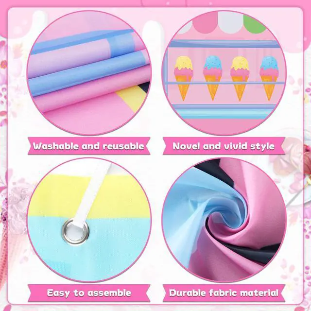 Alt view image 3 of 6 - Summer Ice Cream Truck Shaped Porch Sign Banners Ice Cream Birthday Party Hanging Backdrop Sweet Dessert Door Decoration Background Photo Props Party Decor for Girl Baby Shower Wall Home Supplies