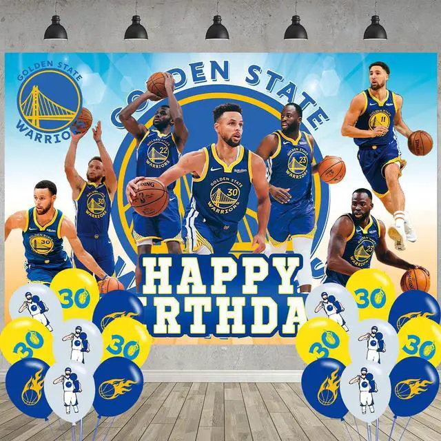 Main image of Golden State Basketball Birthday Party Decoration,Warriors Party Photo Background 5 x 3 FT and 18 Pcs Balloon,Merch Party Backdrop Supplies