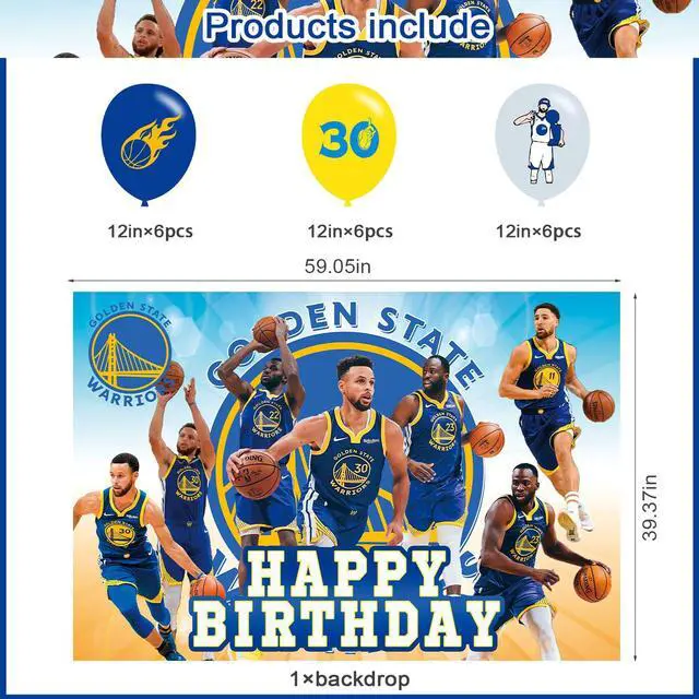 Alt view image 2 of 4 - Golden State Basketball Birthday Party Decoration,Warriors Party Photo Background 5 x 3 FT and 18 Pcs Balloon,Merch Party Backdrop Supplies