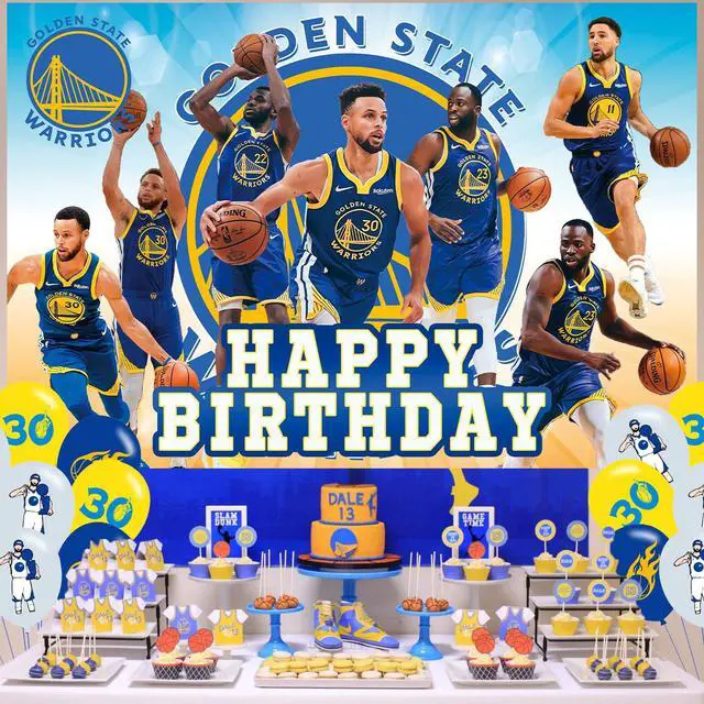 Alt view image 4 of 4 - Golden State Basketball Birthday Party Decoration,Warriors Party Photo Background 5 x 3 FT and 18 Pcs Balloon,Merch Party Backdrop Supplies