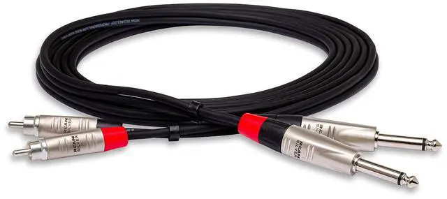 Main image of HPR-010X2 Pro Stereo Interconnect, Dual REAN 1/4 Inch TS to RCA, 10 Feet | REAN connectors link pro audio outputs to consumer stereo inputs