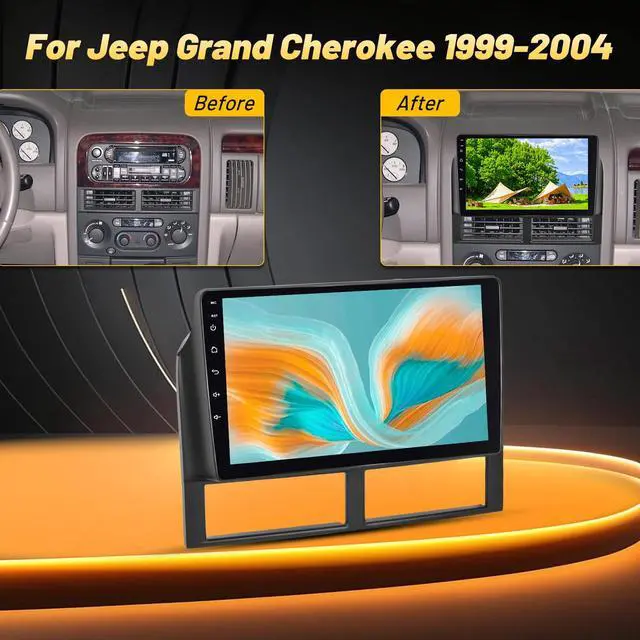Alt view image 2 of 6 - Android 2G+64G Car Radio for Jeep Grand Cherokee 1999-2004 - 9 Inch HD Touch Screen Stereo with Wireless Carplay & Android Auto - EQ/WiFi/GPS/SWC/Split Screen + AHD Rear View Camera