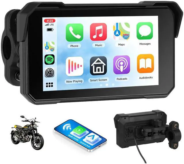 Main image of Motorcycle CarPlay Screen with Wireless Apple CarPlay Android Auto, IP68 Waterproof Touch Screen 5 inch GPS Navigation Carplay para Moto, Dual Bluetooth, Siri Google Voice Control
