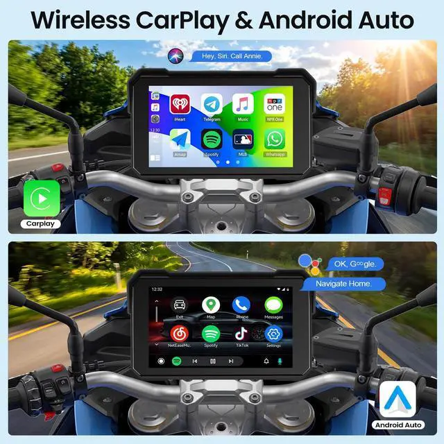 Alt view image 2 of 6 - Motorcycle CarPlay Screen with Wireless Apple CarPlay Android Auto, IP68 Waterproof Touch Screen 5 inch GPS Navigation Carplay para Moto, Dual Bluetooth, Siri Google Voice Control