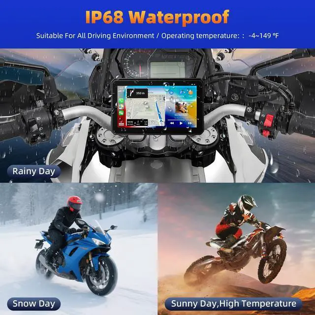 Alt view image 4 of 6 - Motorcycle CarPlay Screen with Wireless Apple CarPlay Android Auto, IP68 Waterproof Touch Screen 5 inch GPS Navigation Carplay para Moto, Dual Bluetooth, Siri Google Voice Control