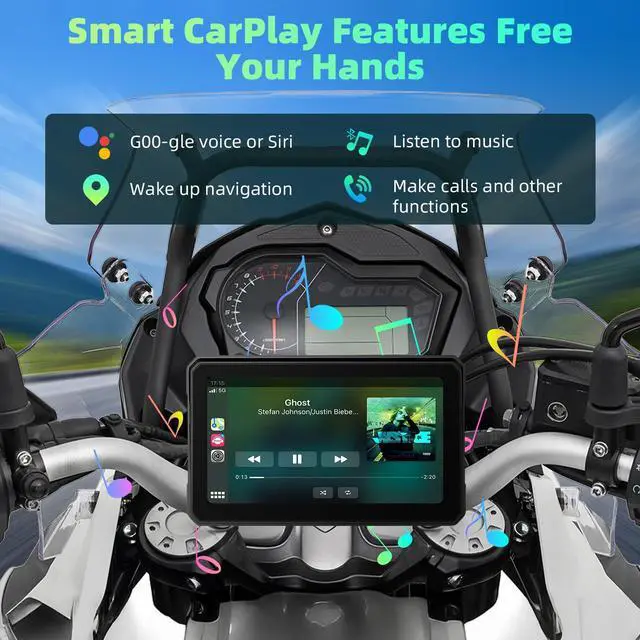Alt view image 5 of 6 - Motorcycle CarPlay Screen with Wireless Apple CarPlay Android Auto, IP68 Waterproof Touch Screen 5 inch GPS Navigation Carplay para Moto, Dual Bluetooth, Siri Google Voice Control