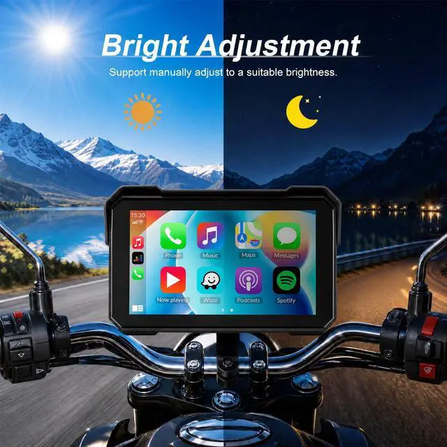 Alt view image 6 of 6 - Motorcycle CarPlay Screen with Wireless Apple CarPlay Android Auto, IP68 Waterproof Touch Screen 5 inch GPS Navigation Carplay para Moto, Dual Bluetooth, Siri Google Voice Control