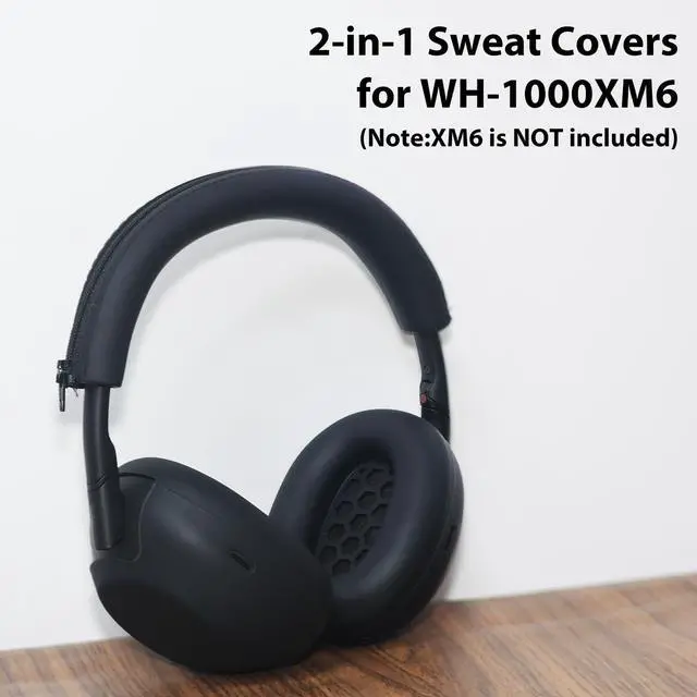 Alt view image 2 of 6 - XM6 Sweat Covers Accessories for Sony WH-1000XM6 - Black | Soft Silicone Case, 2-in-1 Headphone Cover with Earpad Covers & Headband Cover, Sweatproof & Easy to Clean & Secure Fit
