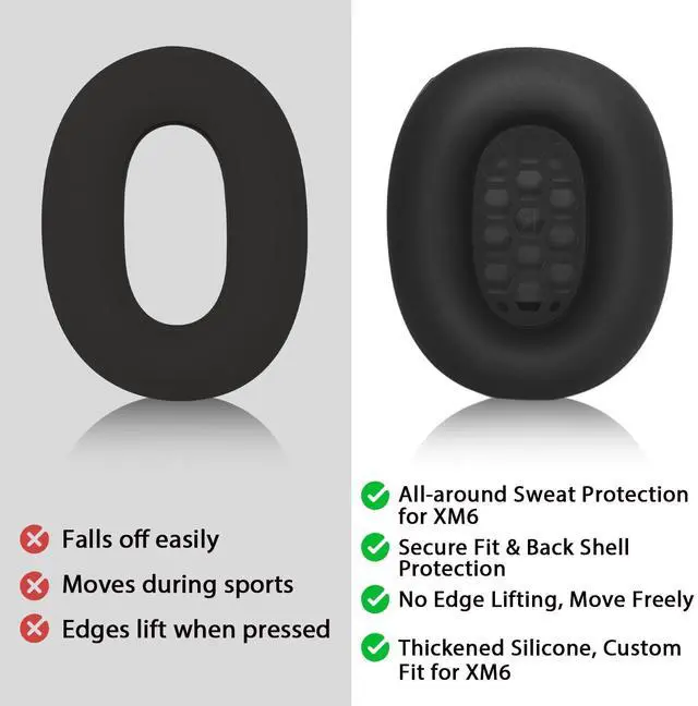 Alt view image 4 of 6 - XM6 Sweat Covers Accessories for Sony WH-1000XM6 - Black | Soft Silicone Case, 2-in-1 Headphone Cover with Earpad Covers & Headband Cover, Sweatproof & Easy to Clean & Secure Fit