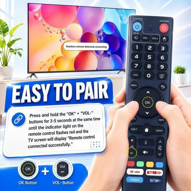 Alt view image 3 of 6 - New V3 Pro Bluetooth Voice Remote Control - Compatible with vSeeBox V1, V2, V3, V5 Pro, V3 Plus, Elite & Max - Bluetooth Smart TV Box Remot with Strong Signal for Enhanced Control