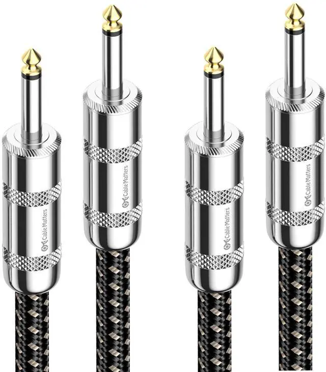 Main image of 2-Pack Braided 12 AWG 1/4 Inch Speaker Cable, 3ft | Premium, 6.35mm TS Connector, 12 AWG Oxygen-Free Copper, Braided Jacket, Pro Audio Speaker Connection