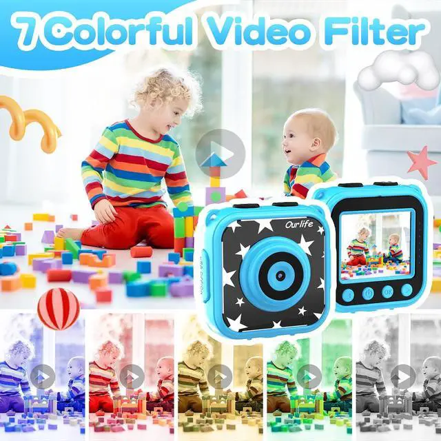 Alt view image 3 of 6 - Kids Waterproof Camera, Kids Camera for 3-12 Year Old | Christmas Birthday Gifts for Kids Underwater Sports Camcorder 1.77 Inch Screen,No Card(Navy Blue)