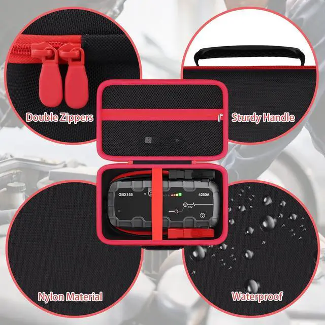 Alt view image 3 of 6 - Hard Storage Case for Boost GB150/GBX155 UltraSafe Jump Starter | Shockproof, With Handle, Hard Shell Exterior, Storage Compartment, Portable Carrying Box, Black Case+Red Zipper