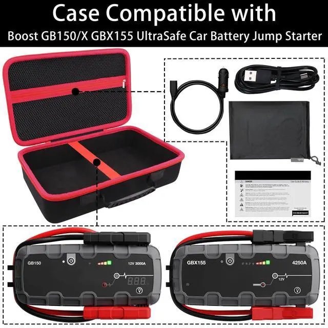 Alt view image 4 of 6 - Hard Storage Case for Boost GB150/GBX155 UltraSafe Jump Starter | Shockproof, With Handle, Hard Shell Exterior, Storage Compartment, Portable Carrying Box, Black Case+Red Zipper