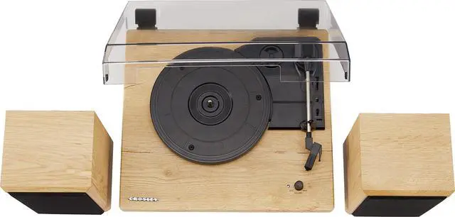 Alt view image 6 of 6 - CR6043A-NA Brio Record Player with Speakers, Natural | 3-Speed Turntable, Bluetooth In, Matching External Full-Range Stereo Speakers 32W Peak, Aux Input, RCA Output
