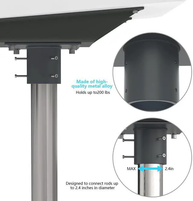 Alt view image 4 of 6 - ® Pole Mount Pipe Adapter for Starlink Flat High Performance | Fits UTA-222 Flat High Performance, Max 2.4" Pole, 300lb Capacity, Heavy-Duty Gray Metal, Wedge Mount Required (Not Included)