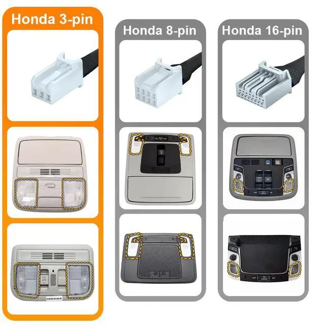 Alt view image 2 of 6 - Dash Camera Power Adapter (3-Pin) for Honda, Connects to Overhead Console, LED Display USB Power Source, Easy to Install, 5V 12V Output, for Dash Cam, Radar, D3-028