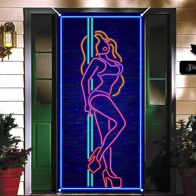 Main image of Neon Pole Dance Backdrop Hot Show Hot Sexy Girl Banner Bridal Shower Wedding Night Bachelorette Party Front Door Decor Girls Women Birthday Party Photo Photography Prop Background 35.4x72.8in