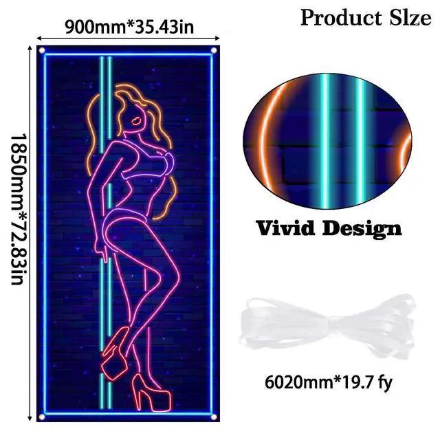 Alt view image 5 of 6 - Neon Pole Dance Backdrop Hot Show Hot Sexy Girl Banner Bridal Shower Wedding Night Bachelorette Party Front Door Decor Girls Women Birthday Party Photo Photography Prop Background 35.4x72.8in
