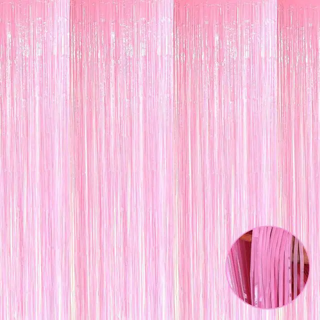 Main image of 4 Pack Macaron Pink Foil Fringe Curtain Backdrop, 3.28Ft x 8.2Ft Metallic Tinsel Streamer Curtains, Birthday, Wedding, New Years, Christmas Decorations Party Supplies, One Size