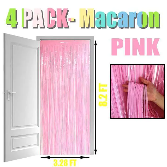 Alt view image 4 of 6 - 4 Pack Macaron Pink Foil Fringe Curtain Backdrop, 3.28Ft x 8.2Ft Metallic Tinsel Streamer Curtains, Birthday, Wedding, New Years, Christmas Decorations Party Supplies, One Size