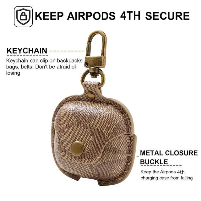 Alt view image 3 of 6 - for AirPods 4 Case Cover 2024, Leather Full-Body Protective Case for AirPods 4th Generation Wireless Charging Case for Women Men with Keychain-Brown
