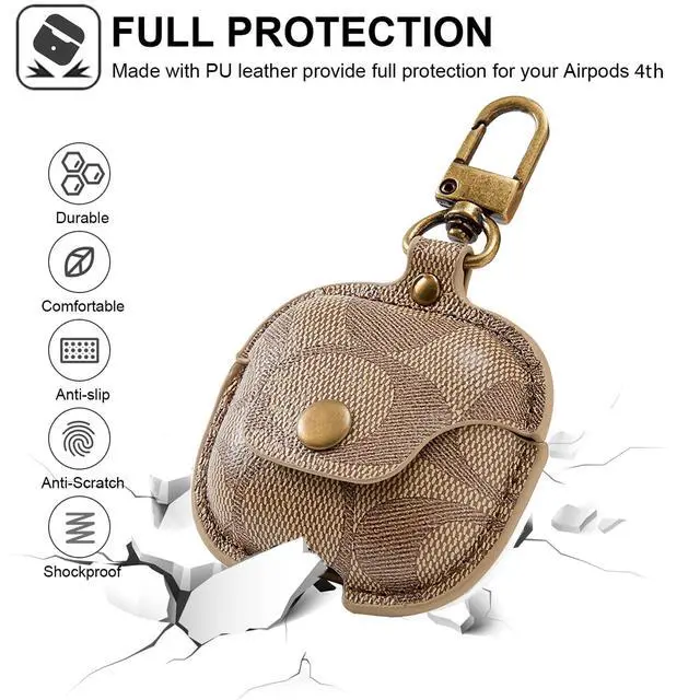 Alt view image 4 of 6 - for AirPods 4 Case Cover 2024, Leather Full-Body Protective Case for AirPods 4th Generation Wireless Charging Case for Women Men with Keychain-Brown