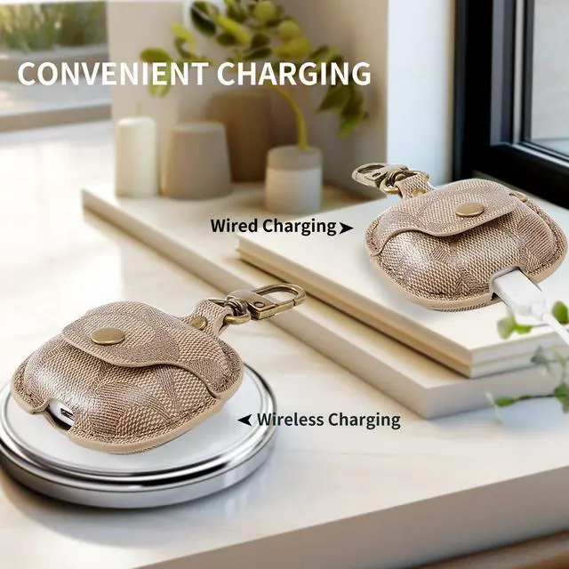 Alt view image 5 of 6 - for AirPods 4 Case Cover 2024, Leather Full-Body Protective Case for AirPods 4th Generation Wireless Charging Case for Women Men with Keychain-Brown