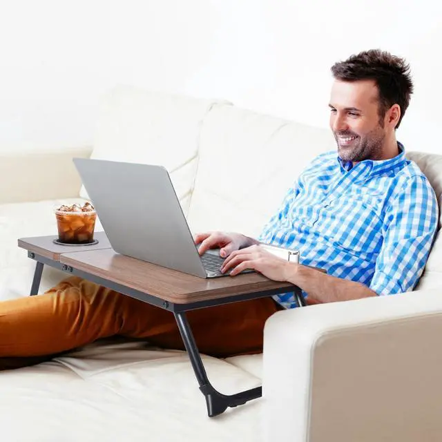 Alt view image 3 of 6 - Adjustable Lap Desk for Bed - Portable Laptop Tray Table with Foldable Legs, Phone Slot & Cup Holder - Lightweight & Sturdy Breakfast, Work, Study Table for Sofa, Couch, Floor
