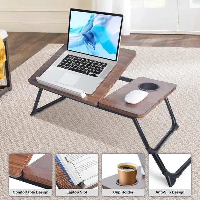 Alt view image 5 of 6 - Adjustable Lap Desk for Bed - Portable Laptop Tray Table with Foldable Legs, Phone Slot & Cup Holder - Lightweight & Sturdy Breakfast, Work, Study Table for Sofa, Couch, Floor