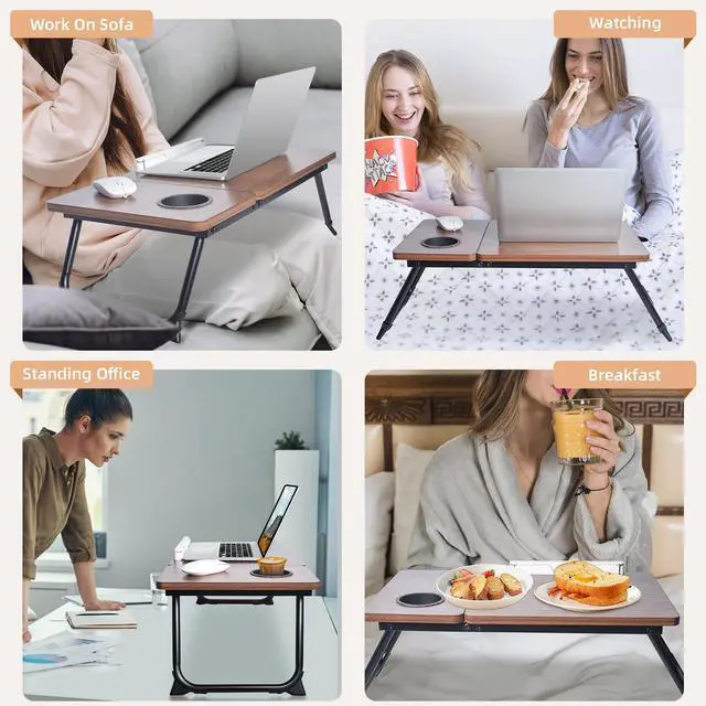 Alt view image 6 of 6 - Adjustable Lap Desk for Bed - Portable Laptop Tray Table with Foldable Legs, Phone Slot & Cup Holder - Lightweight & Sturdy Breakfast, Work, Study Table for Sofa, Couch, Floor