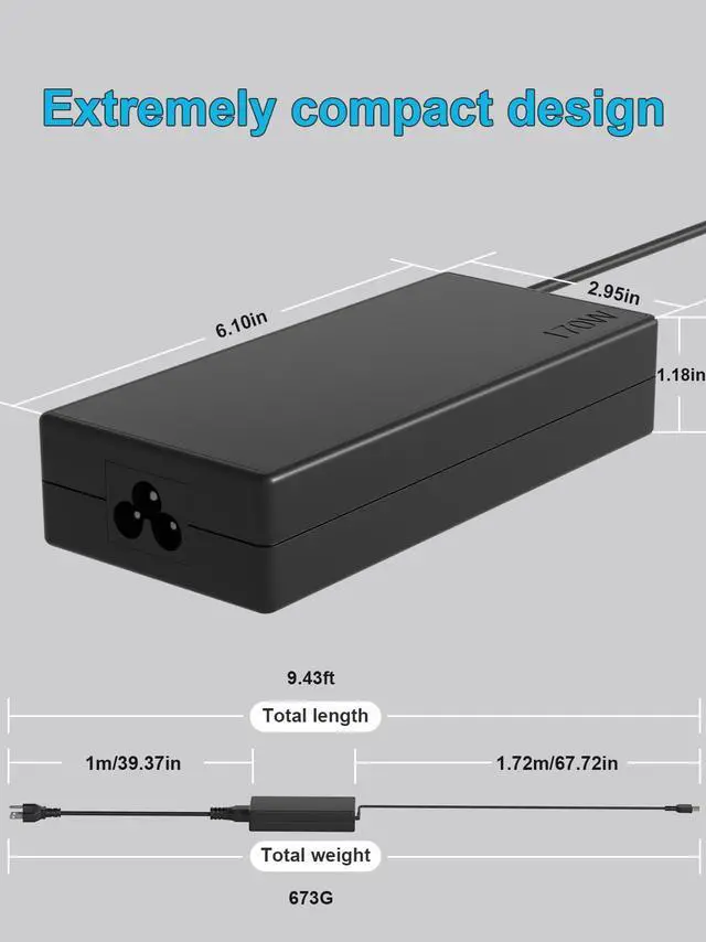 Alt view image 4 of 6 - 170W AC Charger Compatible with Lenovo All-in-One ThinkStation ThinkCentre IdeaCentre AIO Desktop Yoga AIO 7 B40 B50 900 A740 A540 C560 P3 P360 P350 P340 P330 P320 M920x M910x M900x Desktop