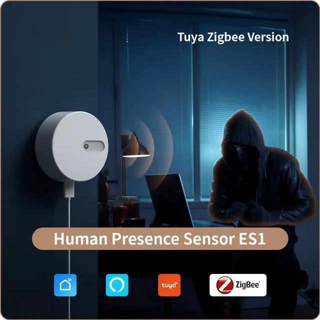 Alt view image 2 of 6 - Human Presence Sensor ES1,Smart Motion Sensor with 24G mmWave Radar,Occupancy Sensor Requires Tuya Zigbee Hub for Home Security and Automation,Compatible with Alexa,Smart Life,Z2MQTT,ZHA
