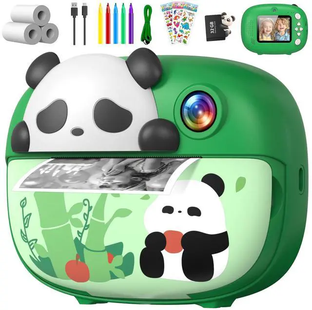 Main image of Panda Kids Camera Instant Print, Green | 1080P HD Video Instant Cameras Age 3-12, Porable Digital Toddler Camera Toys with 32G Card for Girls Boys Gifts Birthday