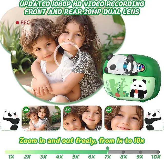 Alt view image 3 of 6 - Panda Kids Camera Instant Print, Green | 1080P HD Video Instant Cameras Age 3-12, Porable Digital Toddler Camera Toys with 32G Card for Girls Boys Gifts Birthday