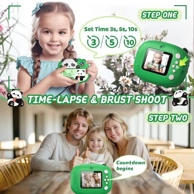 Alt view image 5 of 6 - Panda Kids Camera Instant Print, Green | 1080P HD Video Instant Cameras Age 3-12, Porable Digital Toddler Camera Toys with 32G Card for Girls Boys Gifts Birthday
