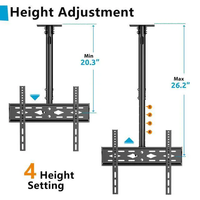 Alt view image 3 of 6 - TV Ceiling Mount for 26-68 inch Flat Screen Fits Most LCD LED OLED TVs Monitor Pole Mount up to 99lbs Max VESA 400x400mm Hanging TV Mount Adjustable Ceiling Television Bracket