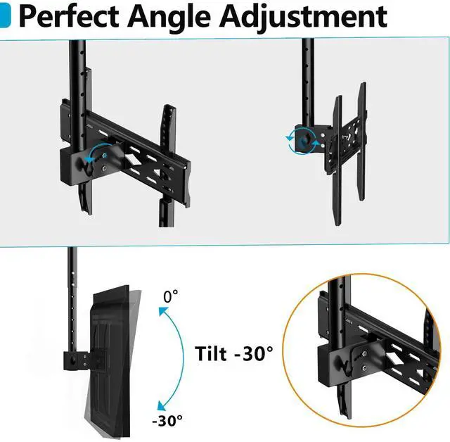 Alt view image 4 of 6 - TV Ceiling Mount for 26-68 inch Flat Screen Fits Most LCD LED OLED TVs Monitor Pole Mount up to 99lbs Max VESA 400x400mm Hanging TV Mount Adjustable Ceiling Television Bracket