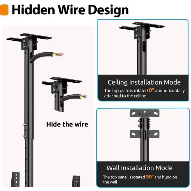 Alt view image 5 of 6 - TV Ceiling Mount for 26-68 inch Flat Screen Fits Most LCD LED OLED TVs Monitor Pole Mount up to 99lbs Max VESA 400x400mm Hanging TV Mount Adjustable Ceiling Television Bracket
