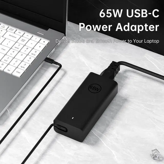 Alt view image 3 of 6 - 65W USB C Laptop Charger Compatible with Dell Pro 13 14 16 Latitude 7370 7430 7520 Xps 12 13 9250 9310 Chromebook 3100 3110